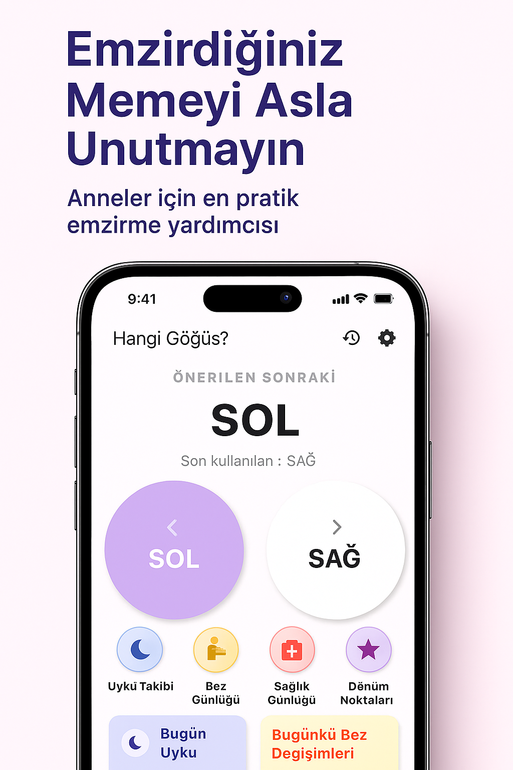 App Screenshot showing breastfeeding tracker